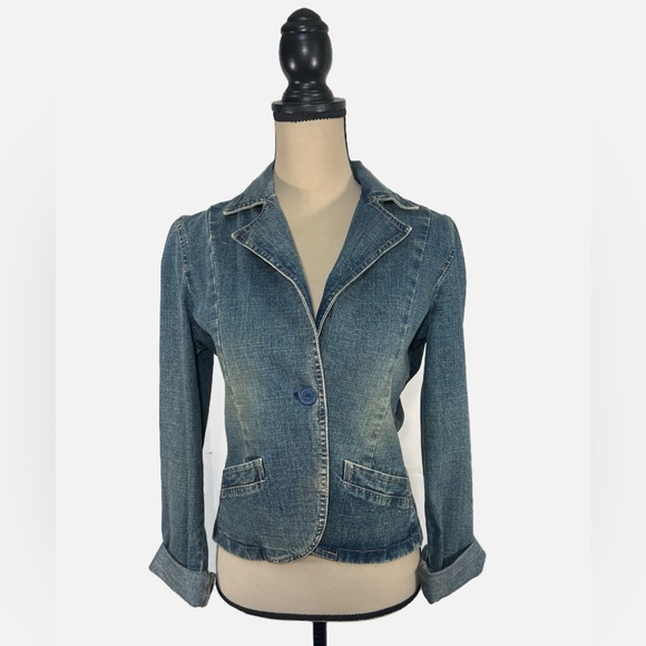 Hydraulic Jackets & Blazers - Hydrolic Grunge Single Button Blue Denim Women's Blazer Jacket Womens size L